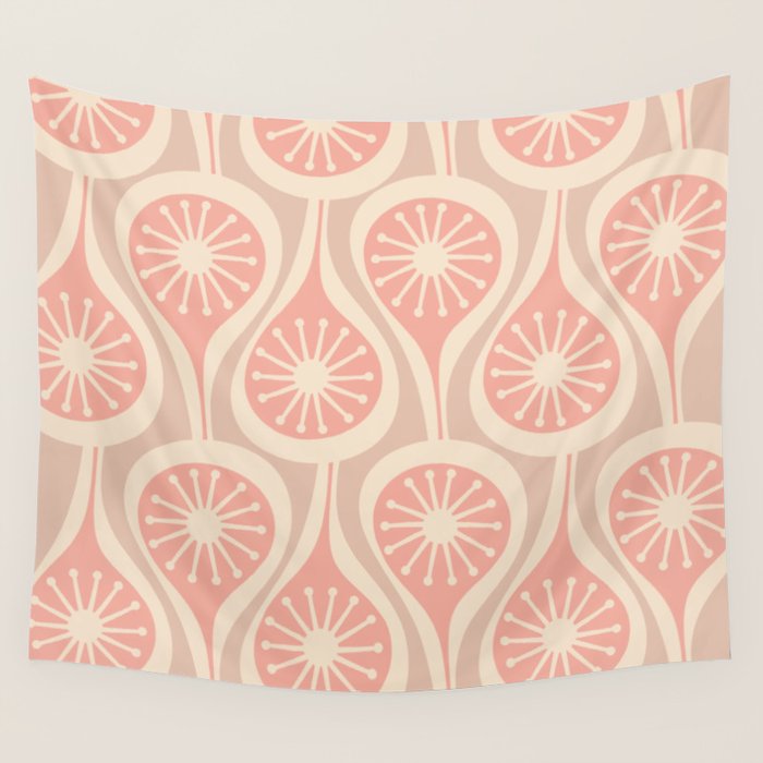 Mid Century Modern Atomic Drops Retro Pattern in Dusky Blush Pink Wall Tapestry Gallery Image 4