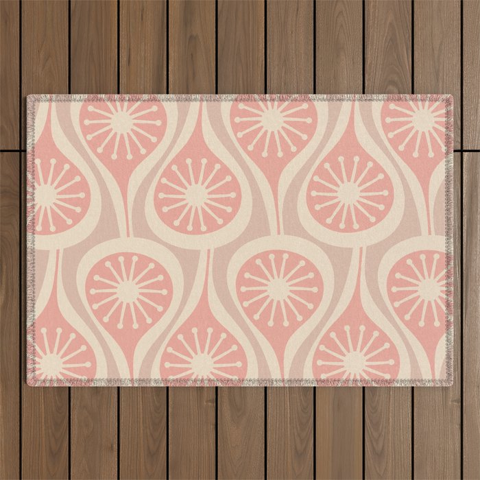 Mid Century Modern Atomic Drops Retro Pattern in Dusky Blush Pink Outdoor Rug Gallery Image 1