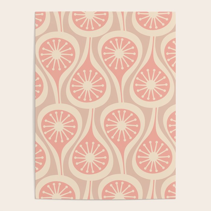 Mid Century Modern Atomic Drops Retro Pattern in Dusky Blush Pink Poster Gallery Image 1