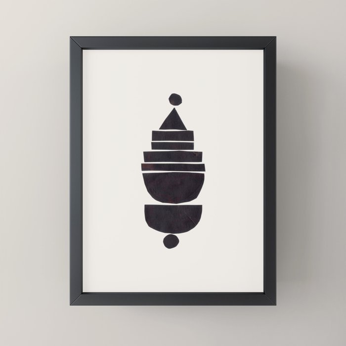 Black & White Minimalist Mid Century Paper collage Funky Black Ink Tribal Geometric by Ejaaz Haniff Mini Art Print Gallery Image 3