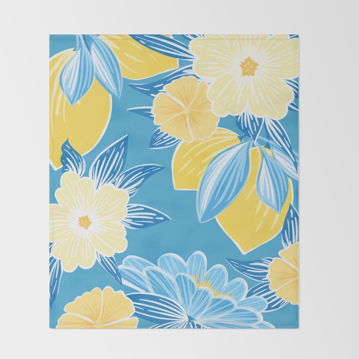 Hibiscus Lemon Botanical Pattern  Throw Blanket Gallery Image 2