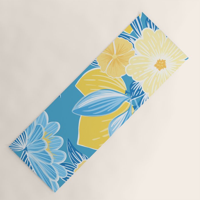 Hibiscus Lemon Botanical Pattern  Yoga Mat Gallery Image 1