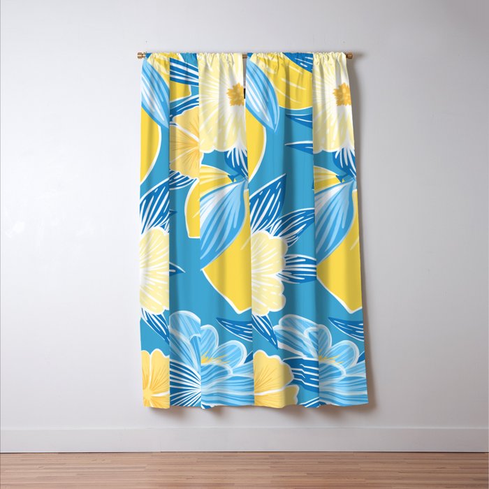 Hibiscus Lemon Botanical Pattern  Window Curtain Gallery Image 3