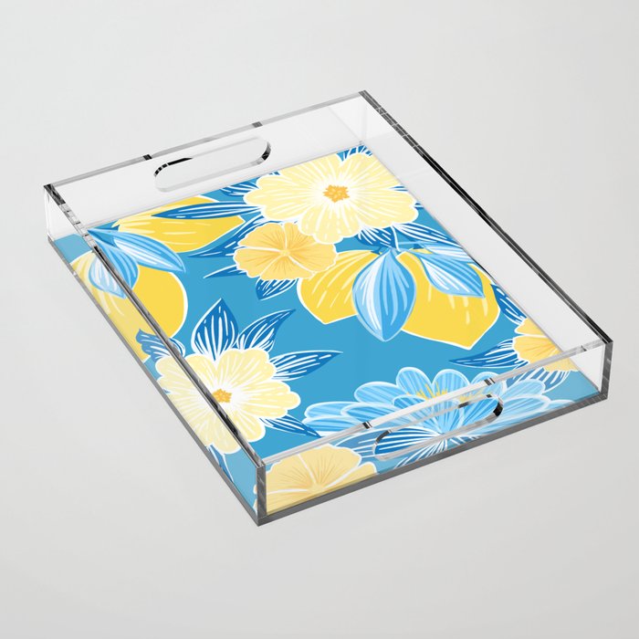 Hibiscus Lemon Botanical Pattern  Acrylic Tray Gallery Image 1
