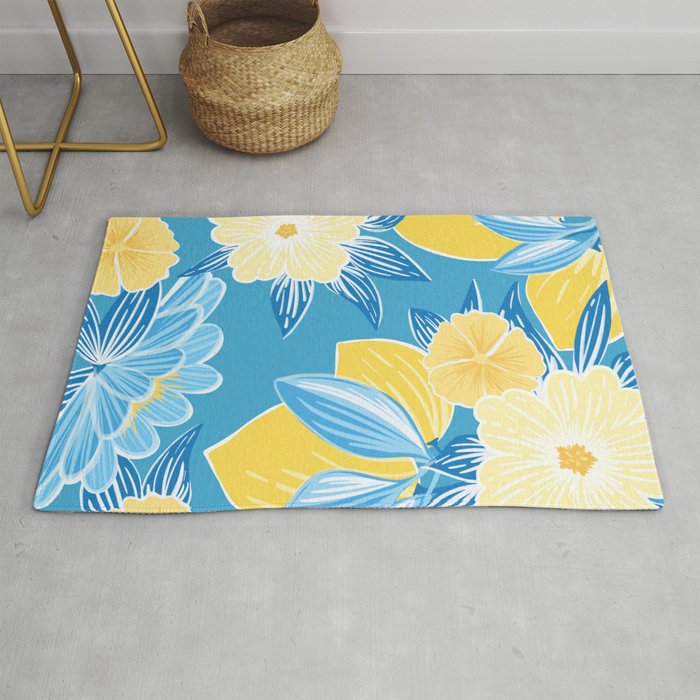 Hibiscus Lemon Botanical Pattern  Rug Gallery Image 1