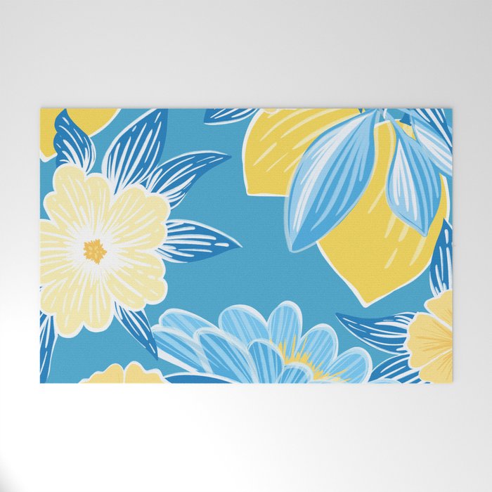 Hibiscus Lemon Botanical Pattern  Welcome Mat Gallery Image 1