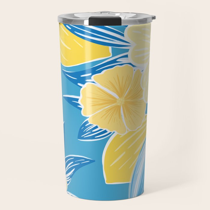 Hibiscus Lemon Botanical Pattern  Travel Mug Gallery Image 1