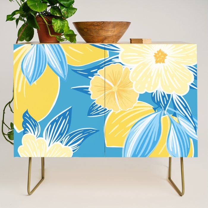 Hibiscus Lemon Botanical Pattern  Credenza Gallery Image 1