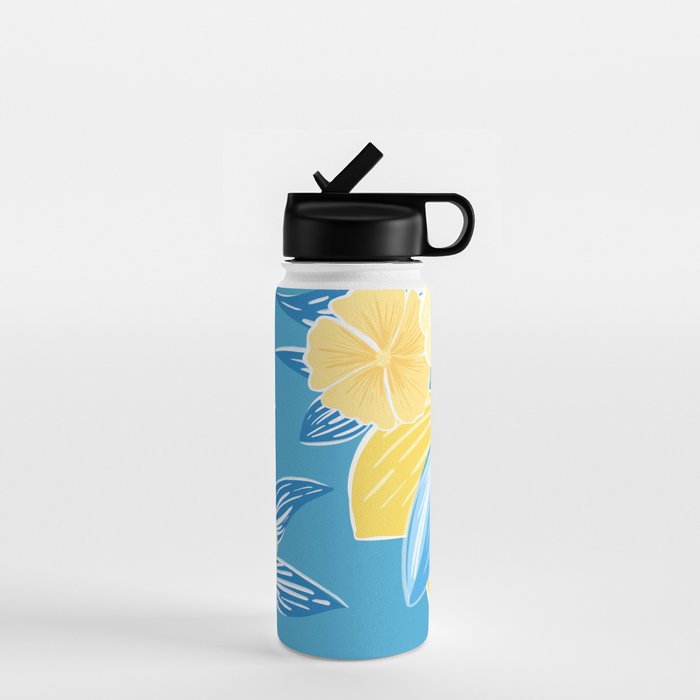 Hibiscus Lemon Botanical Pattern  Water Bottle Gallery Image 1
