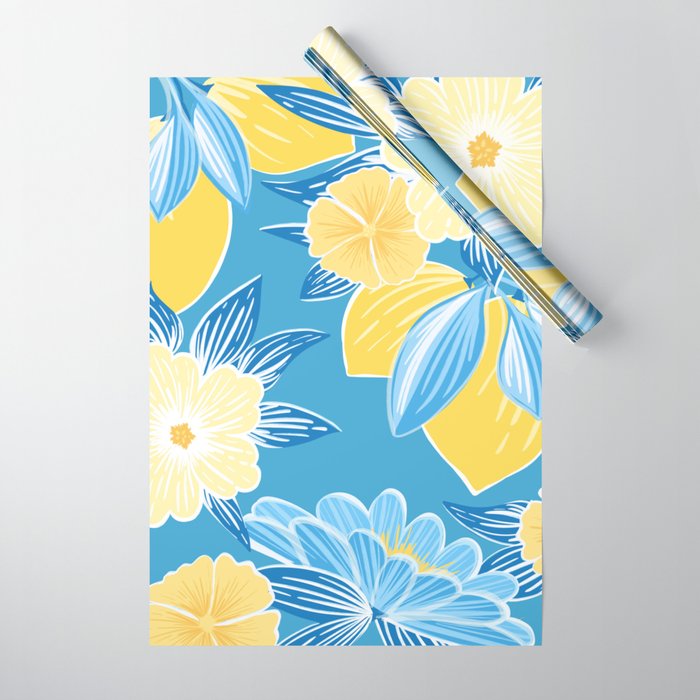 Hibiscus Lemon Botanical Pattern  Wrapping Paper Gallery Image 1