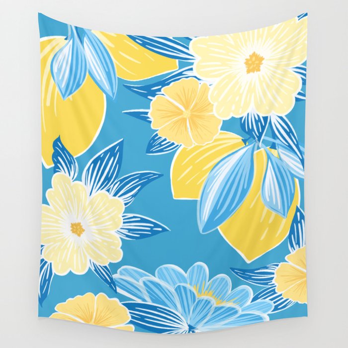 Hibiscus Lemon Botanical Pattern  Wall Tapestry Gallery Image 1