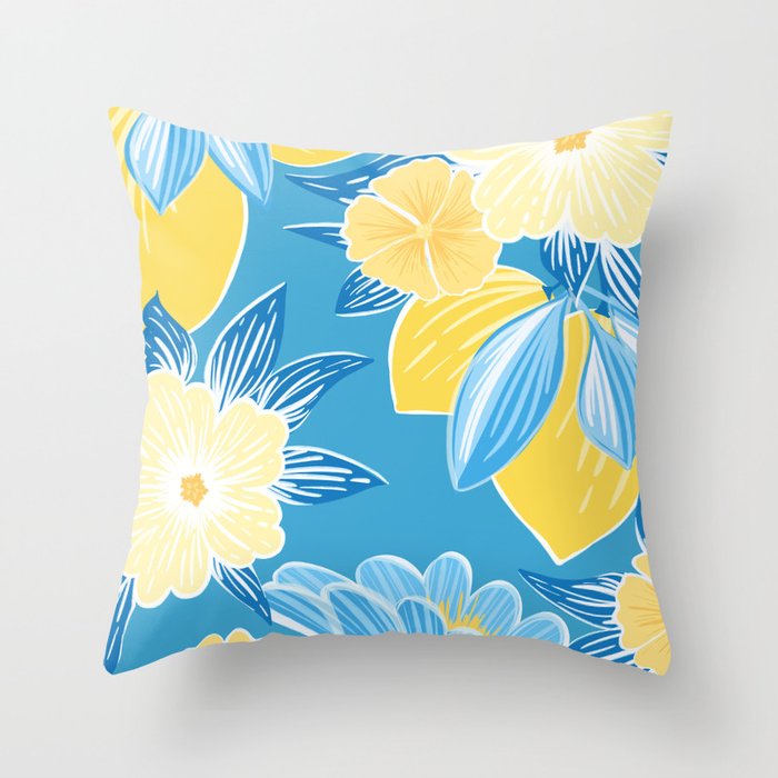 Hibiscus Lemon Botanical Pattern  Throw Pillow Gallery Image 6
