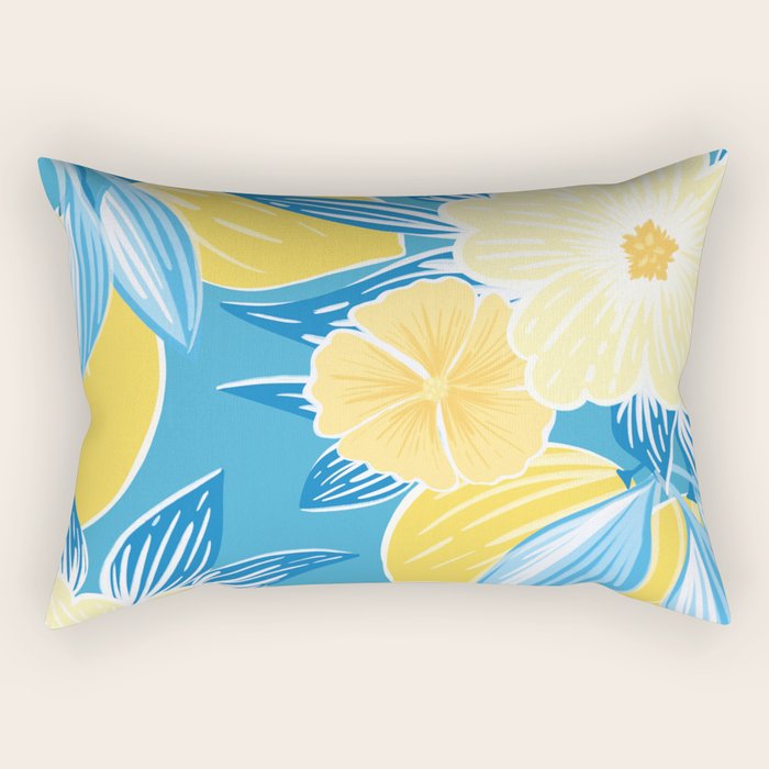 Hibiscus Lemon Botanical Pattern  Rectangular Pillow Gallery Image 1