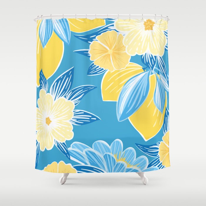 Hibiscus Lemon Botanical Pattern  Shower Curtain Gallery Image 1