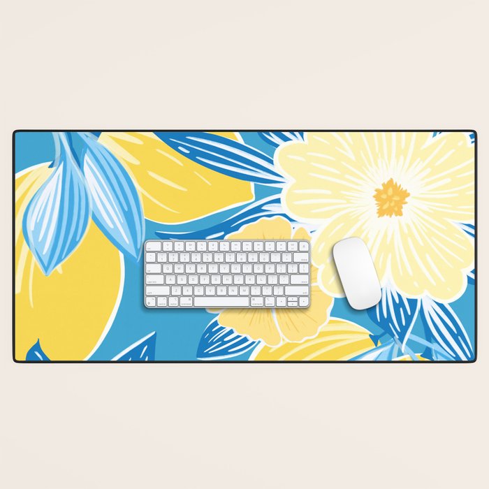 Hibiscus Lemon Botanical Pattern  Desk Mat Gallery Image 1