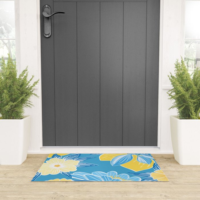 Hibiscus Lemon Botanical Pattern  Welcome Mat Gallery Image 3