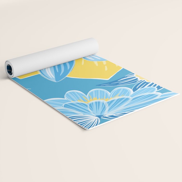 Hibiscus Lemon Botanical Pattern  Yoga Mat Gallery Image 2
