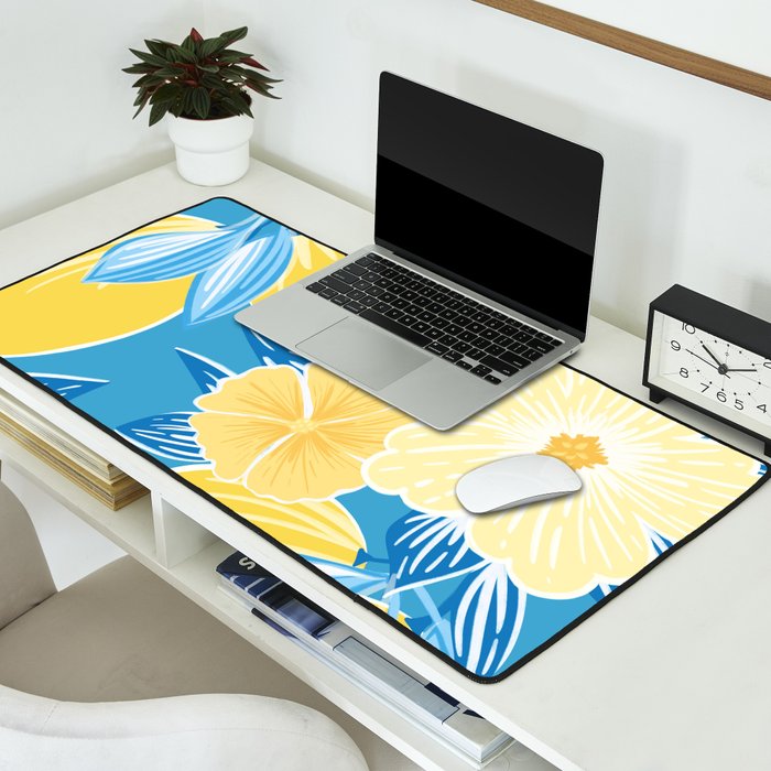 Hibiscus Lemon Botanical Pattern  Desk Mat Gallery Image 2