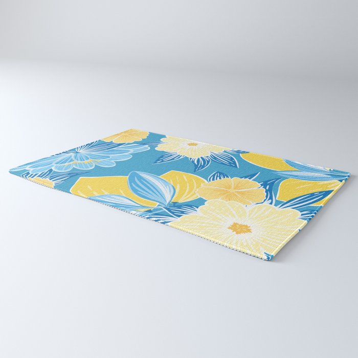 Hibiscus Lemon Botanical Pattern  Rug Gallery Image 3
