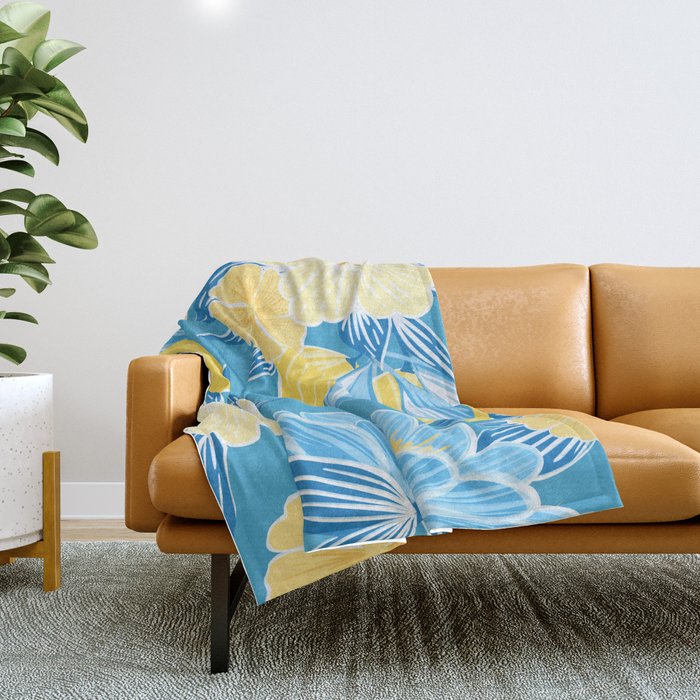 Hibiscus Lemon Botanical Pattern  Throw Blanket Gallery Image 1