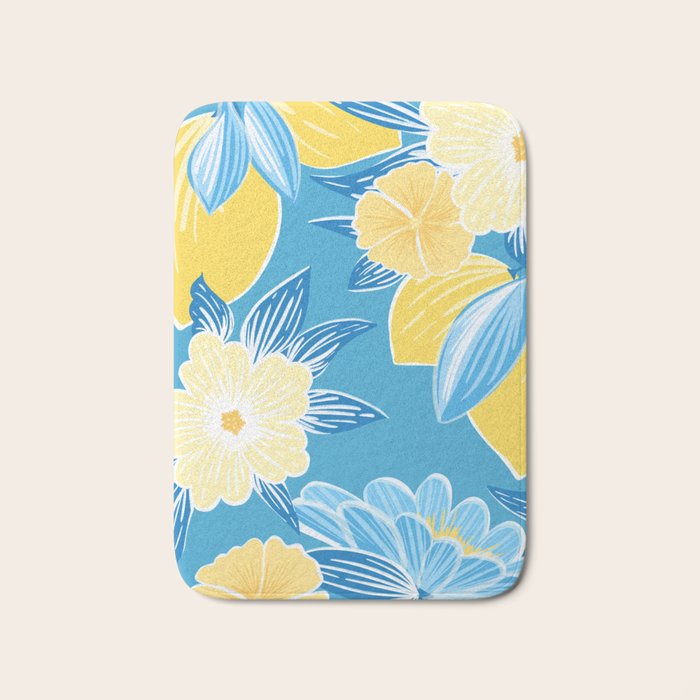 Hibiscus Lemon Botanical Pattern  Bath Mat Gallery Image 1