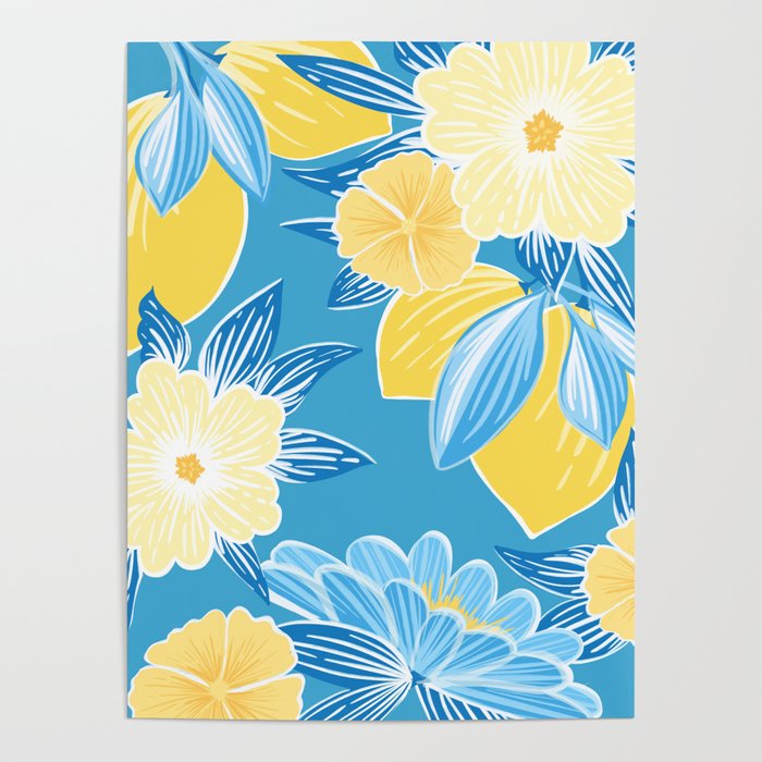 Hibiscus Lemon Botanical Pattern  Poster Gallery Image 1