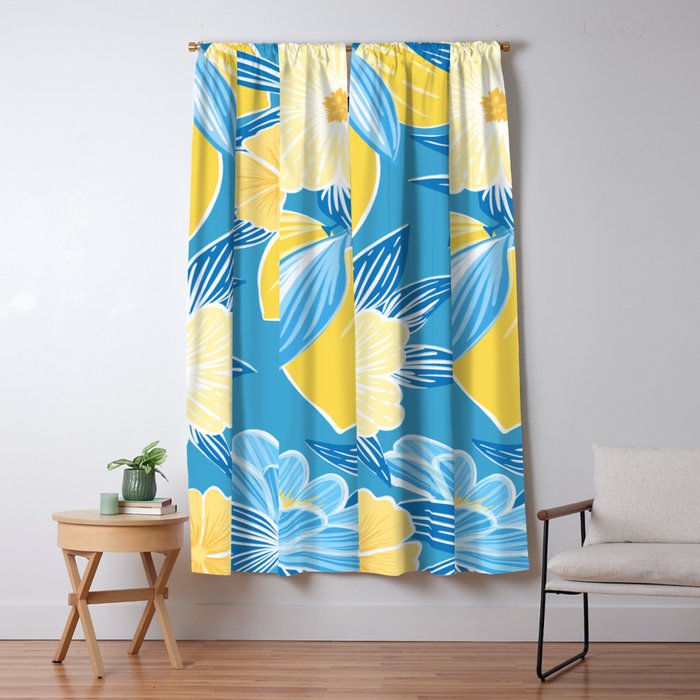 Hibiscus Lemon Botanical Pattern  Window Curtain Gallery Image 1