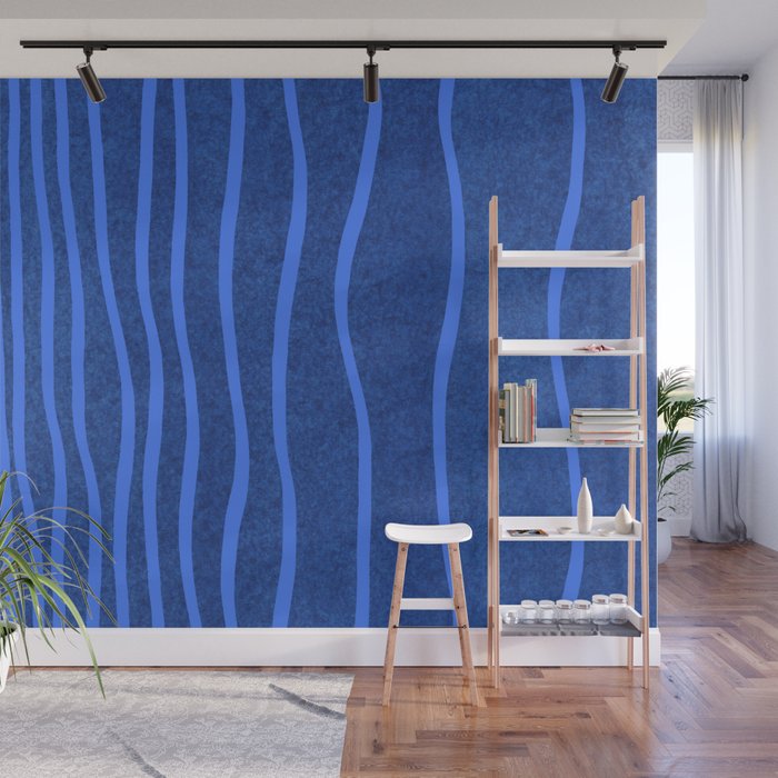 Wavy Stripes in Blue Wall Mural Gallery Image 1
