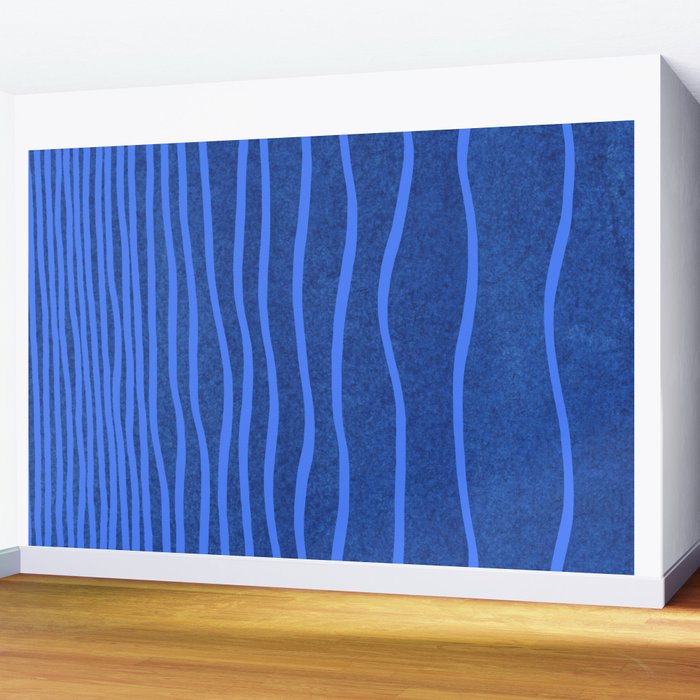 Wavy Stripes in Blue Wall Mural Gallery Image 2