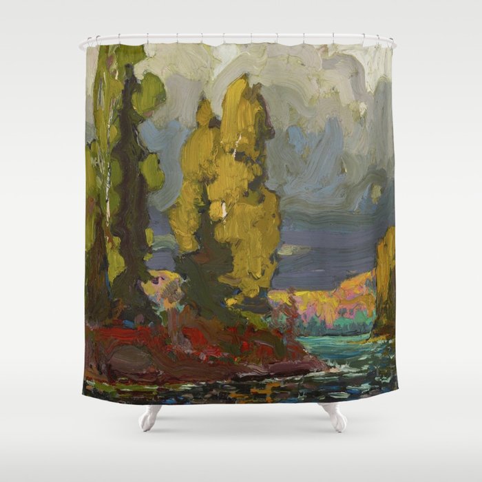 Tom Thomson Poplars by a Lake 1916 Canadian Landscape Artist Shower Curtain Gallery Image 1
