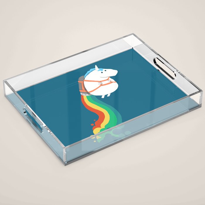 Fat Unicorn on Rainbow Jetpack Acrylic Tray Gallery Image 1
