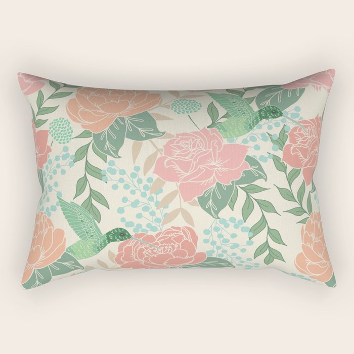 Victorian Garden with Hummingbird Rectangular Pillow Gallery Image 2