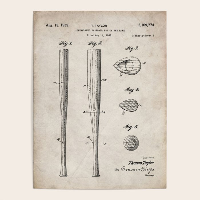 Baseball Bat Patent - Baseball Art - Antique Poster Gallery Image 4