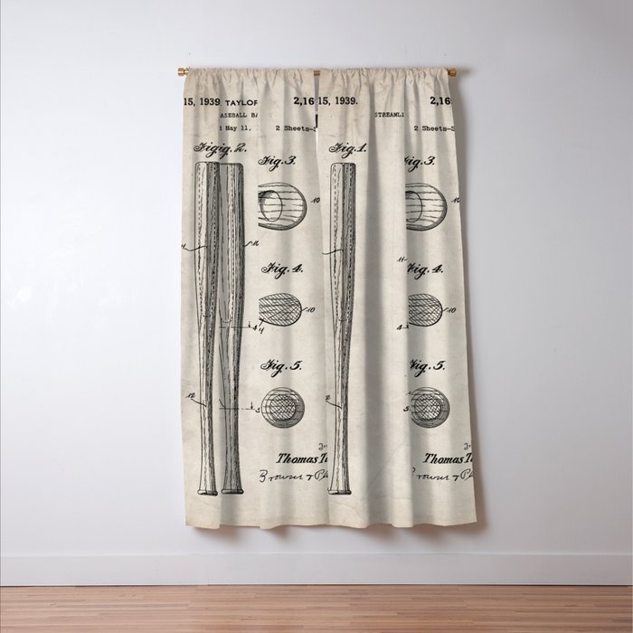 Baseball Bat Patent - Baseball Art - Antique Window Curtain Gallery Image 3