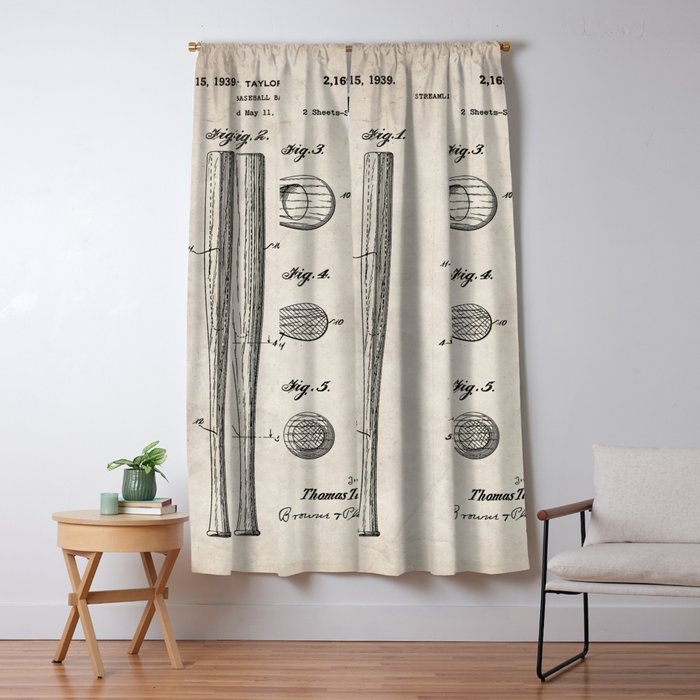 Baseball Bat Patent - Baseball Art - Antique Window Curtain Gallery Image 5