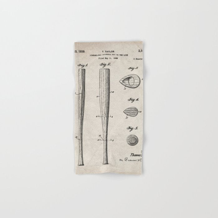 Baseball Bat Patent - Baseball Art - Antique Towels Gallery Image 1