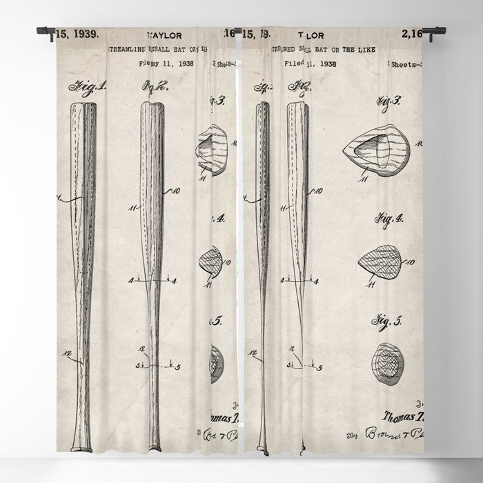 Baseball Bat Patent - Baseball Art - Antique Window Curtain Gallery Image 5
