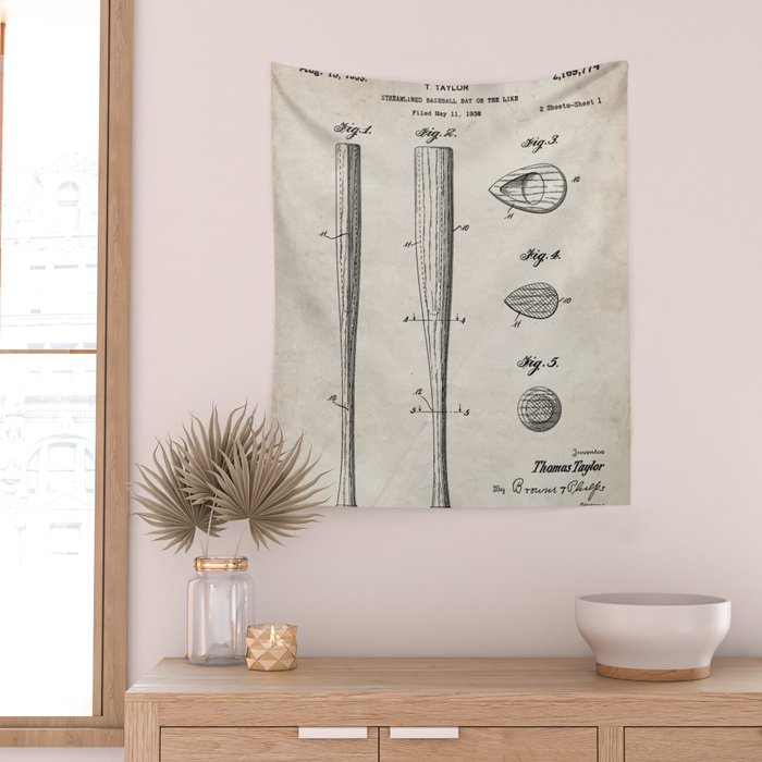 Baseball Bat Patent - Baseball Art - Antique Wall Tapestry Gallery Image 2
