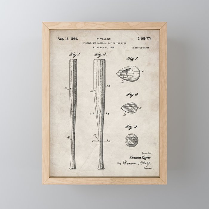 Baseball Bat Patent - Baseball Art - Antique Mini Art Print Gallery Image 1