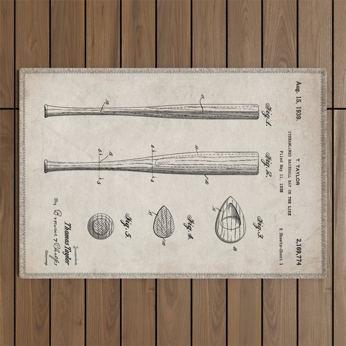 Baseball Bat Patent - Baseball Art - Antique Outdoor Rug Gallery Image 1