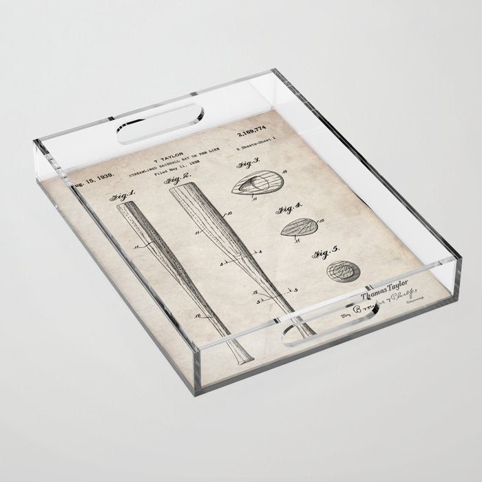 Baseball Bat Patent - Baseball Art - Antique Acrylic Tray Gallery Image 1