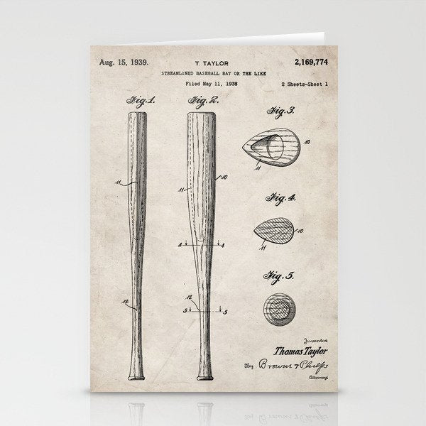Baseball Bat Patent - Baseball Art - Antique Stationery Card Gallery Image 2