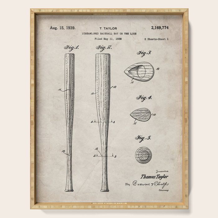 Baseball Bat Patent - Baseball Art - Antique Serving Tray Gallery Image 1