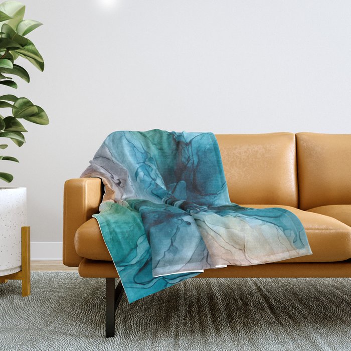 Salty Shores Abstract Painting Throw Blanket Gallery Image 1
