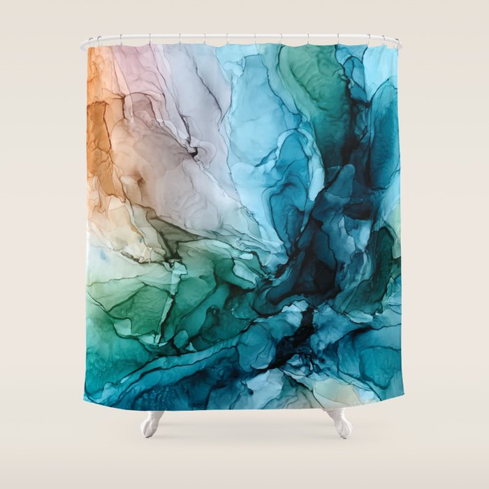 Salty Shores Abstract Painting Shower Curtain Gallery Image 1