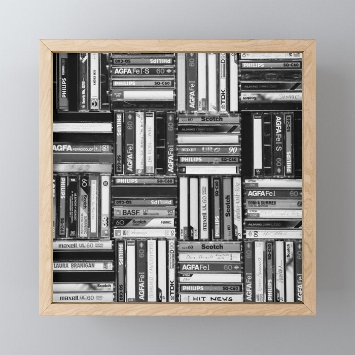 Music Cassette Stacks - Black and White - Something Nostalgic IV #decor #society6 #buyart Mini Art Print Gallery Image 1