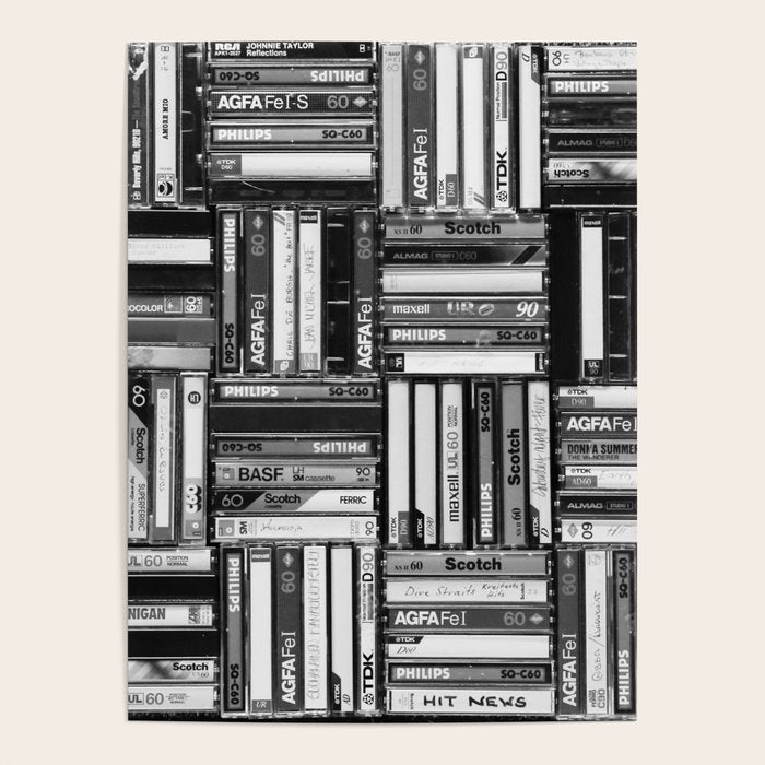 Music Cassette Stacks - Black and White - Something Nostalgic IV #decor #society6 #buyart Poster Gallery Image 1