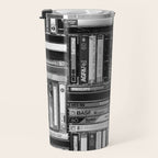 Music Cassette Stacks - Black and White - Something Nostalgic IV #decor #society6 #buyart Travel Mug Gallery Image 3