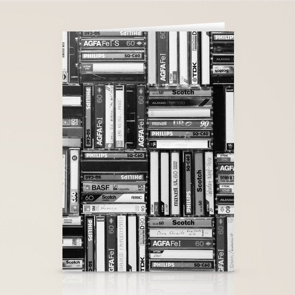 Music Cassette Stacks - Black and White - Something Nostalgic IV #decor #society6 #buyart Stationery Card Gallery Image 2