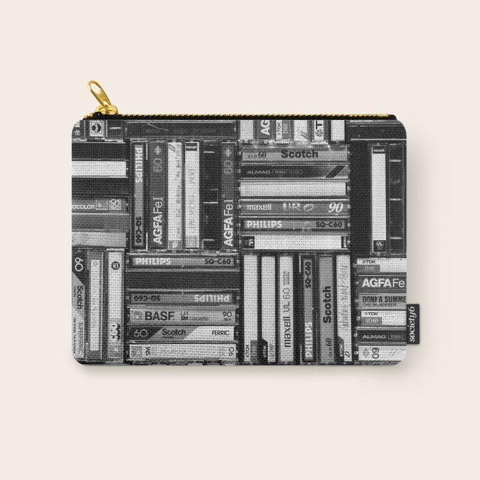Music Cassette Stacks - Black and White - Something Nostalgic IV #decor #society6 #buyart Carry All Pouch Gallery Image 1